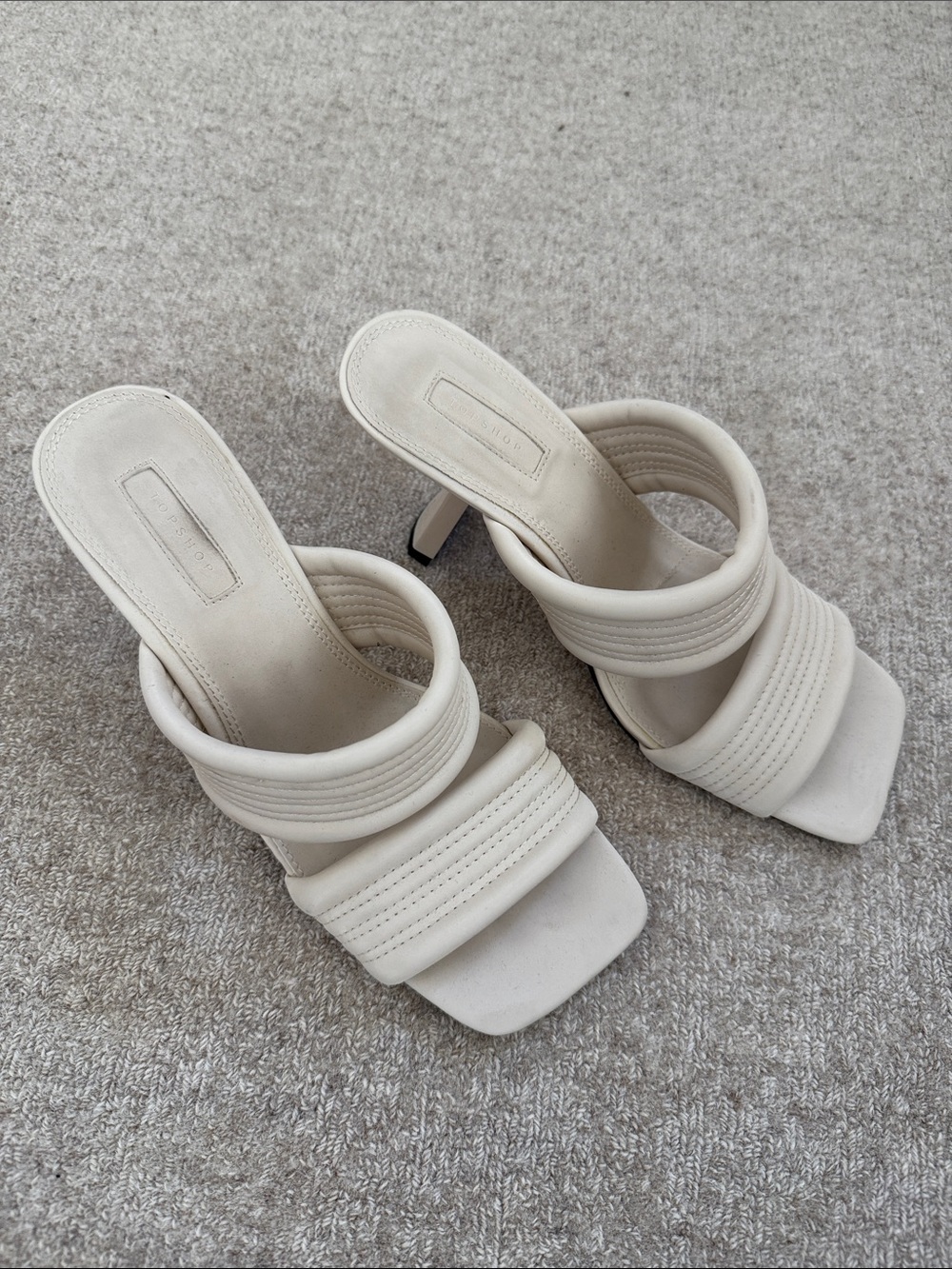 Topshop Cream Double-Strap Square-Toe Heeled Mules size 40